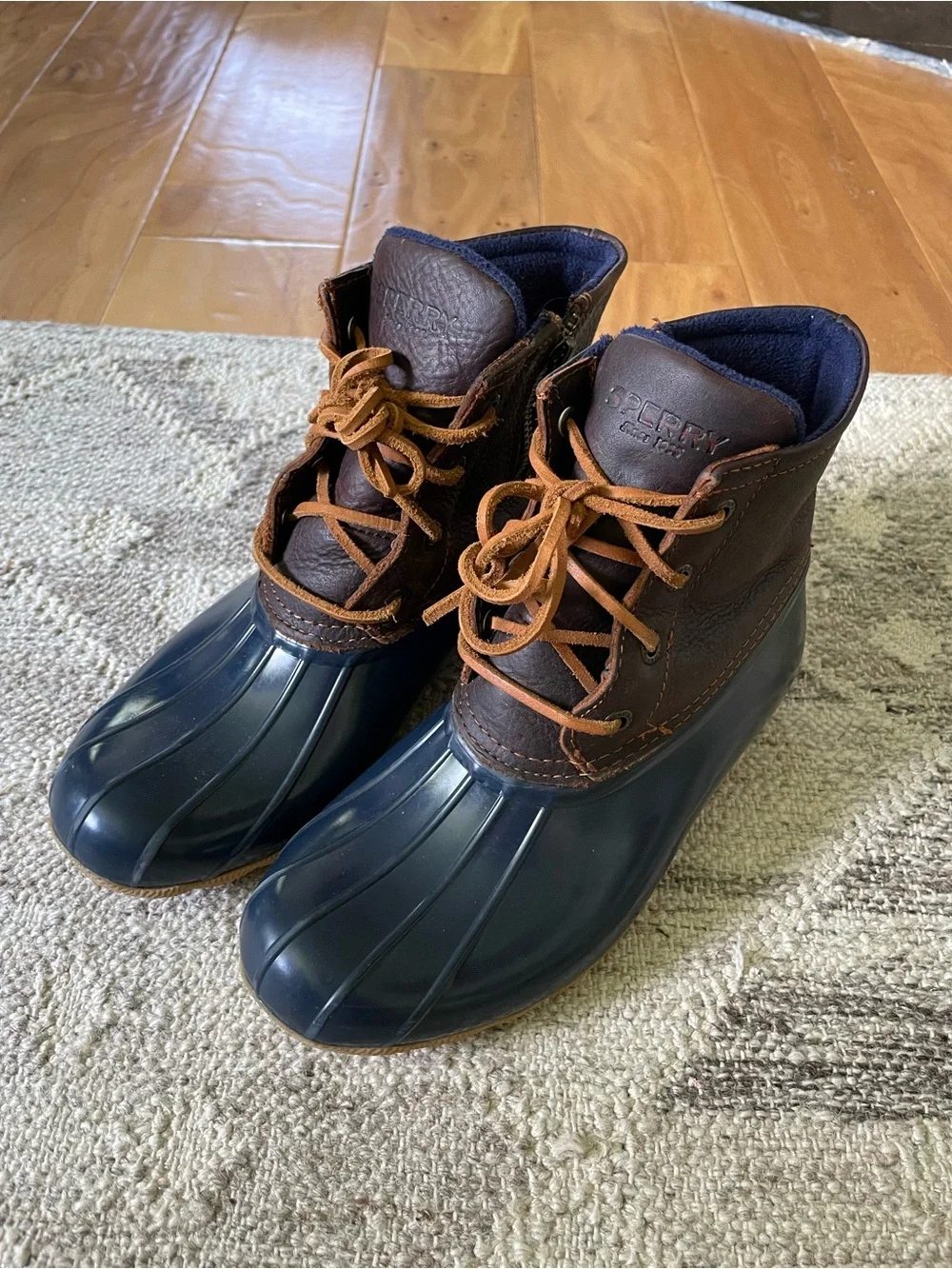 Sperry Women’s Navy and Brown Waterproof Duck Boots